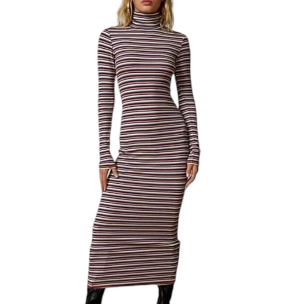 BDG Sierra Turtleneck Multi Stripe Midi Dress Sz L